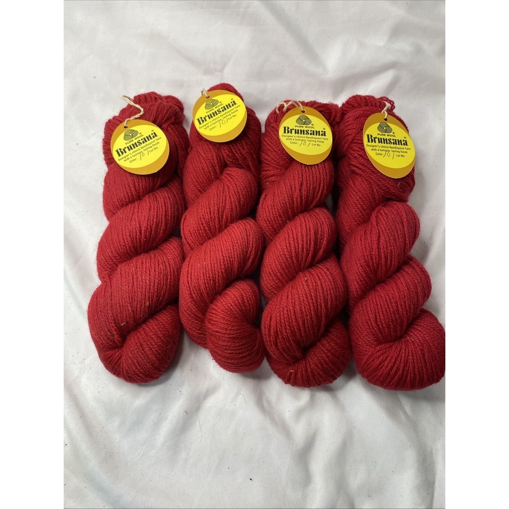 4 Brunswick Needlework Yarn Brunsana Pure Wool 4 Oz (114 Grams) Each Red #101
